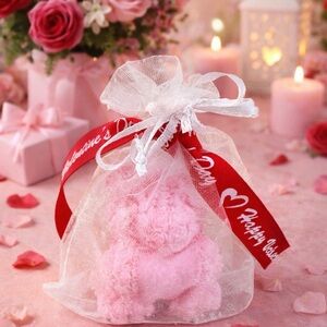 Pink Teddy Bear soy wax candle in Sheer Bag